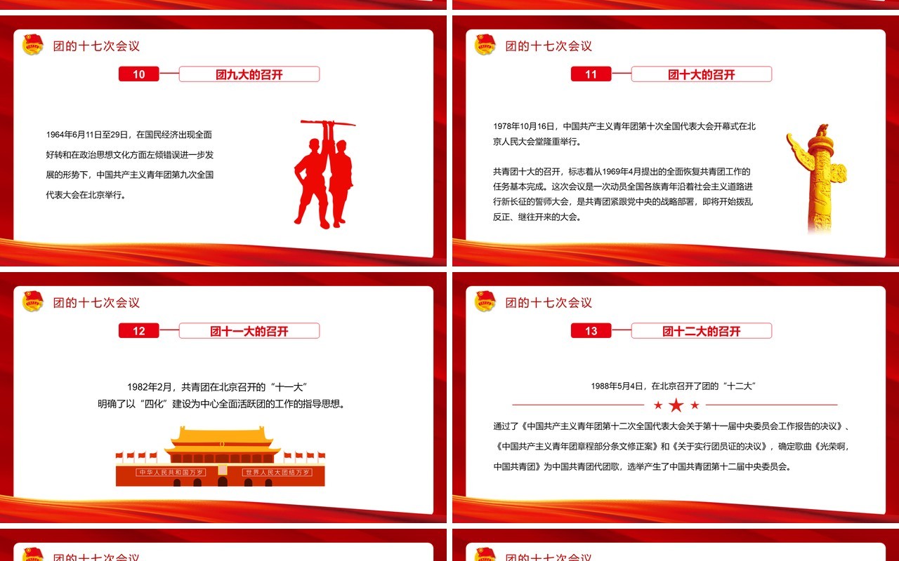 红色简约党政风共青团历史PPT模板