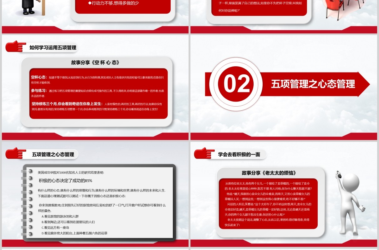 红色简约高绩效五项管理企业员工培训PPT模板