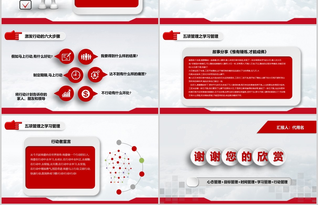 红色简约高绩效五项管理企业员工培训PPT模板
