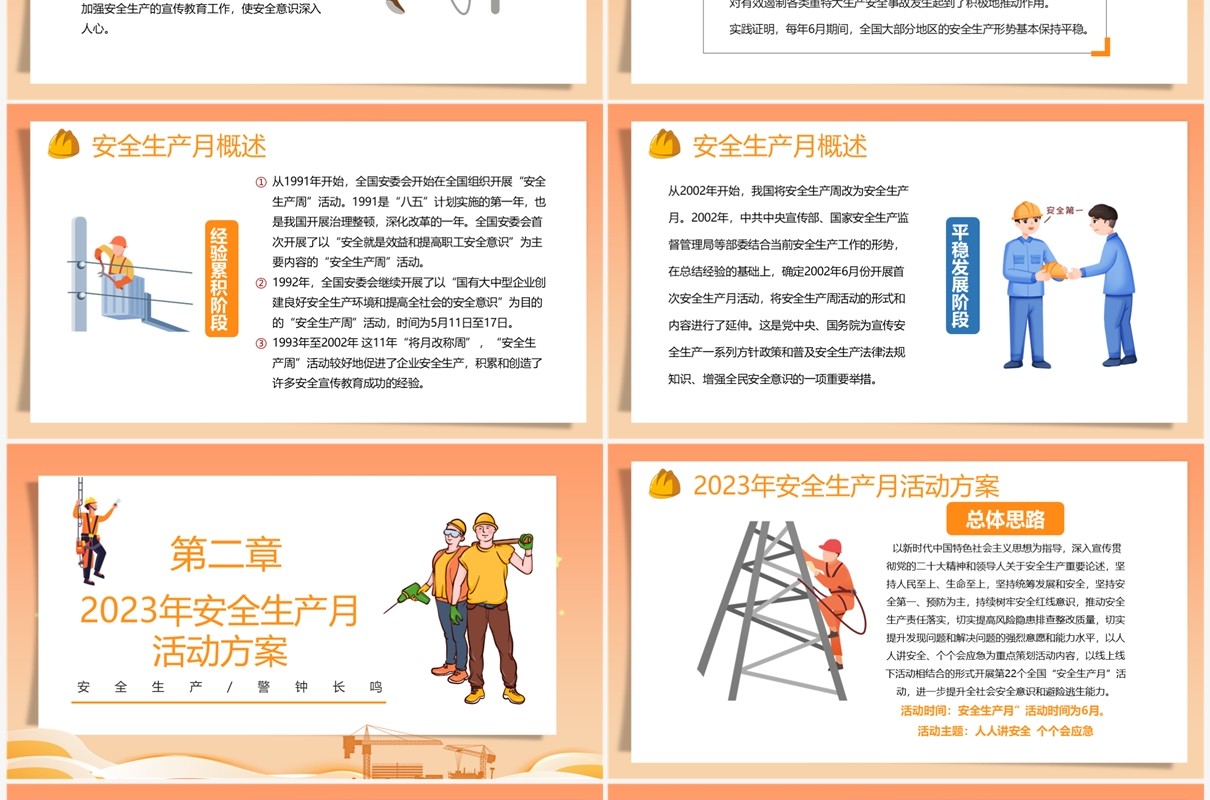 橙色卡通风安全生产月宣传PPT模板