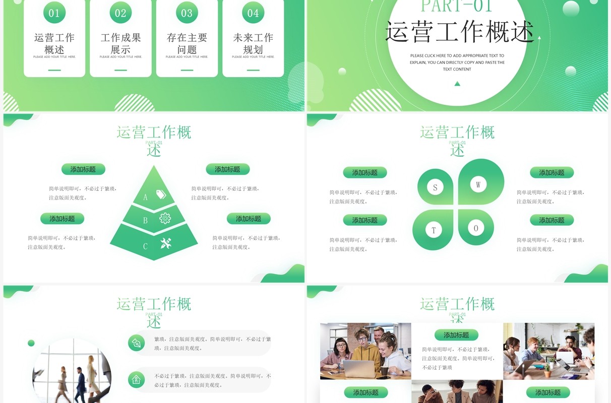 绿色渐变商务风运营复盘总结PPT模板