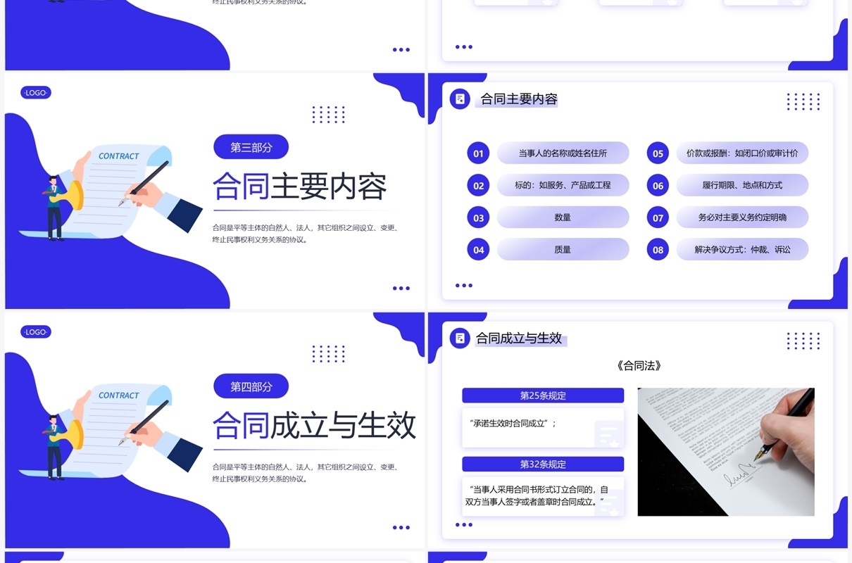 蓝色商务风合同管理培训PPT模板