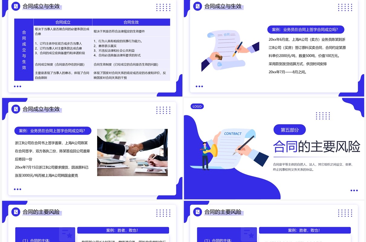 蓝色商务风合同管理培训PPT模板
