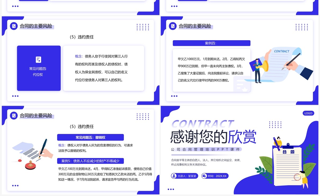蓝色商务风合同管理培训PPT模板