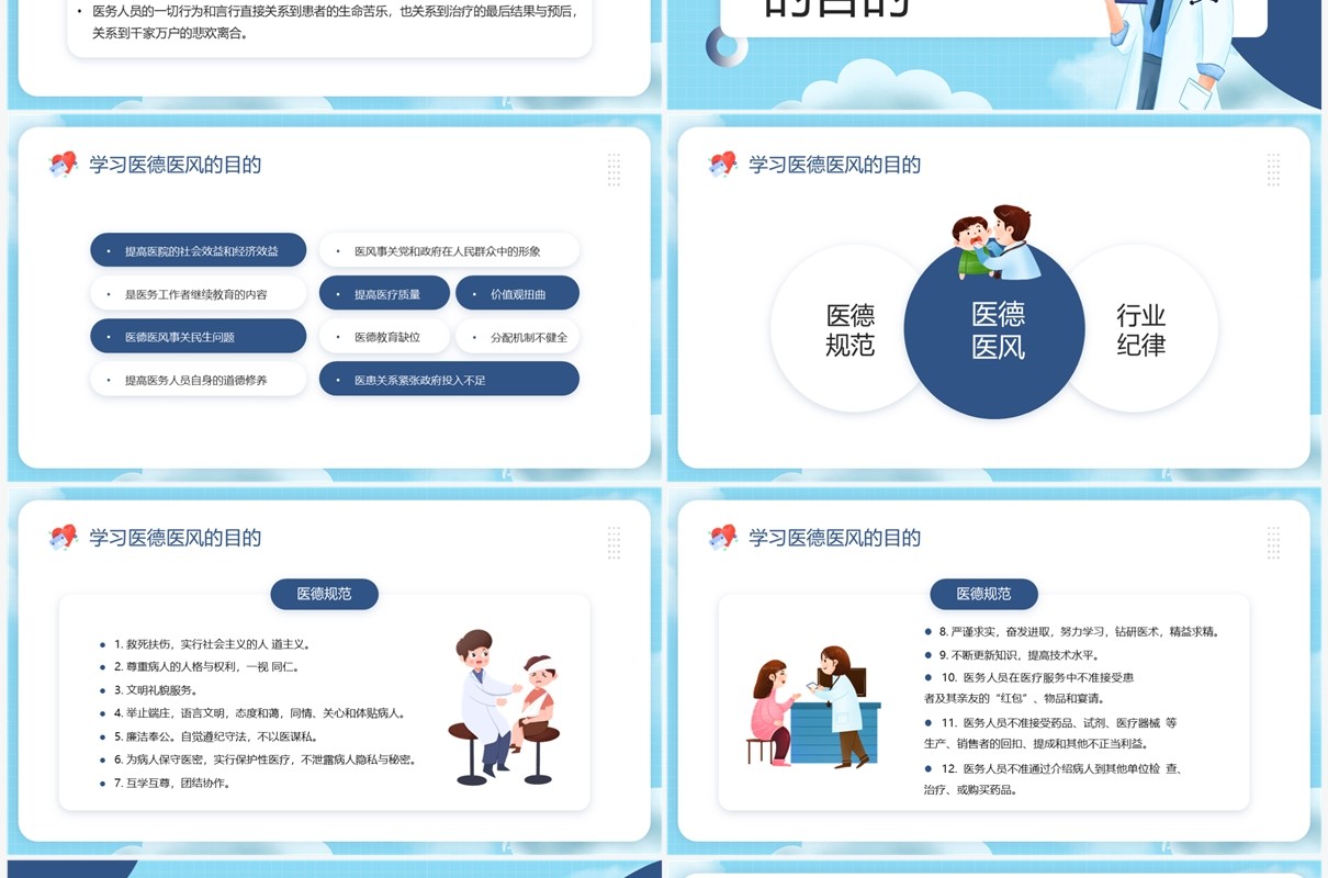 蓝色卡通风医德医风培训PPT模板