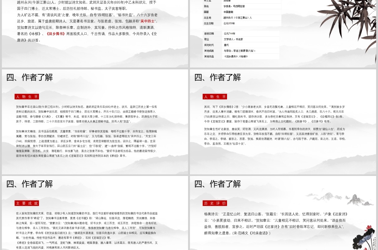 教师说课小学生语文课件回乡偶书PPT模板