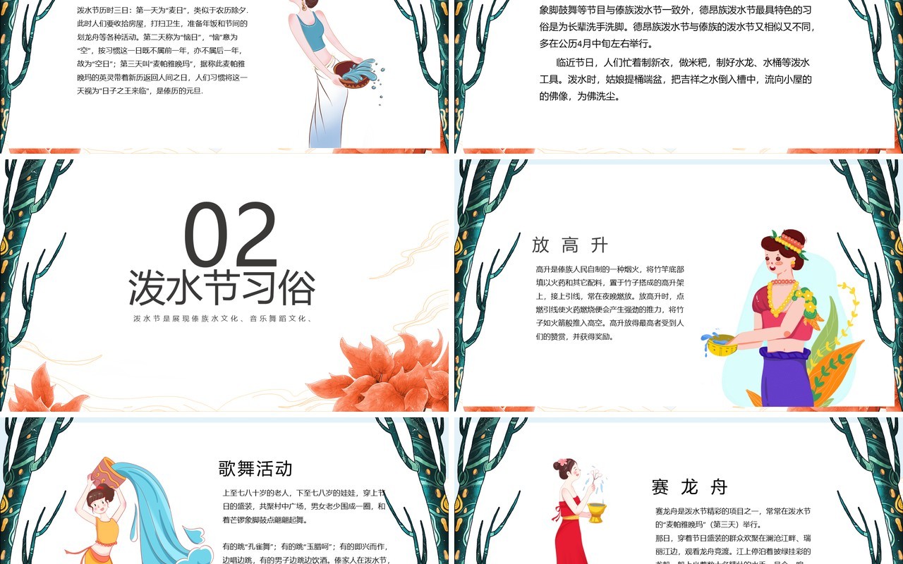 简约小清新傣族风情泼水节介绍PPT模板