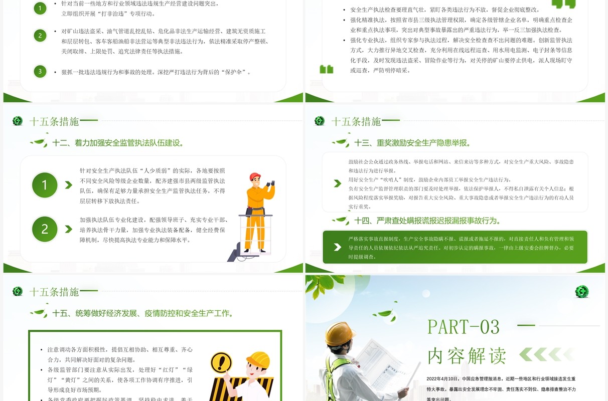 绿色简约风安全生产十五条措施PPT模板