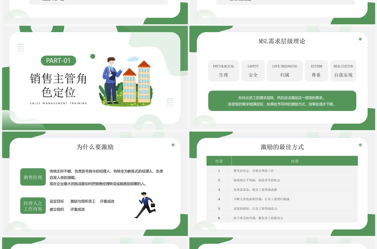 绿色插画风销售管理培训PPT模板