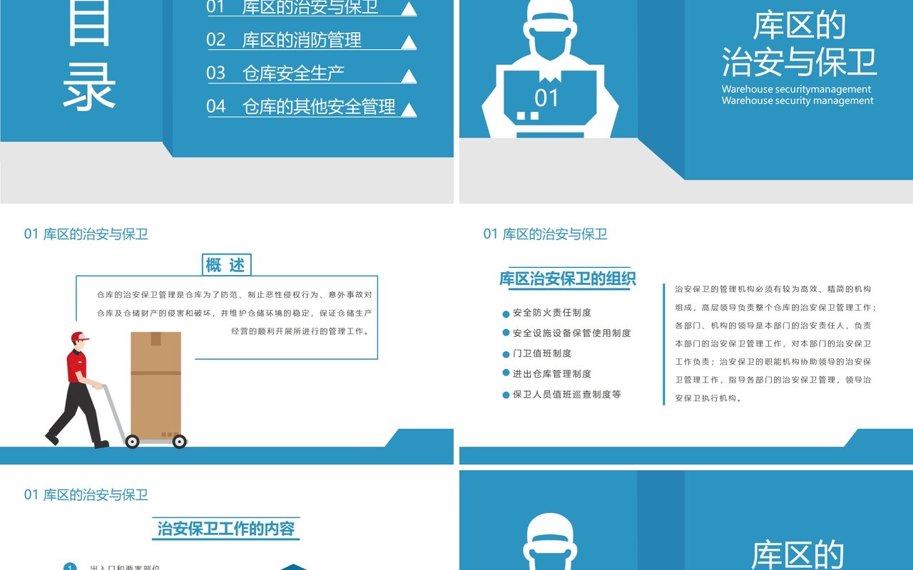 2021蓝色企业简约风仓库安全管理通用PPT模板