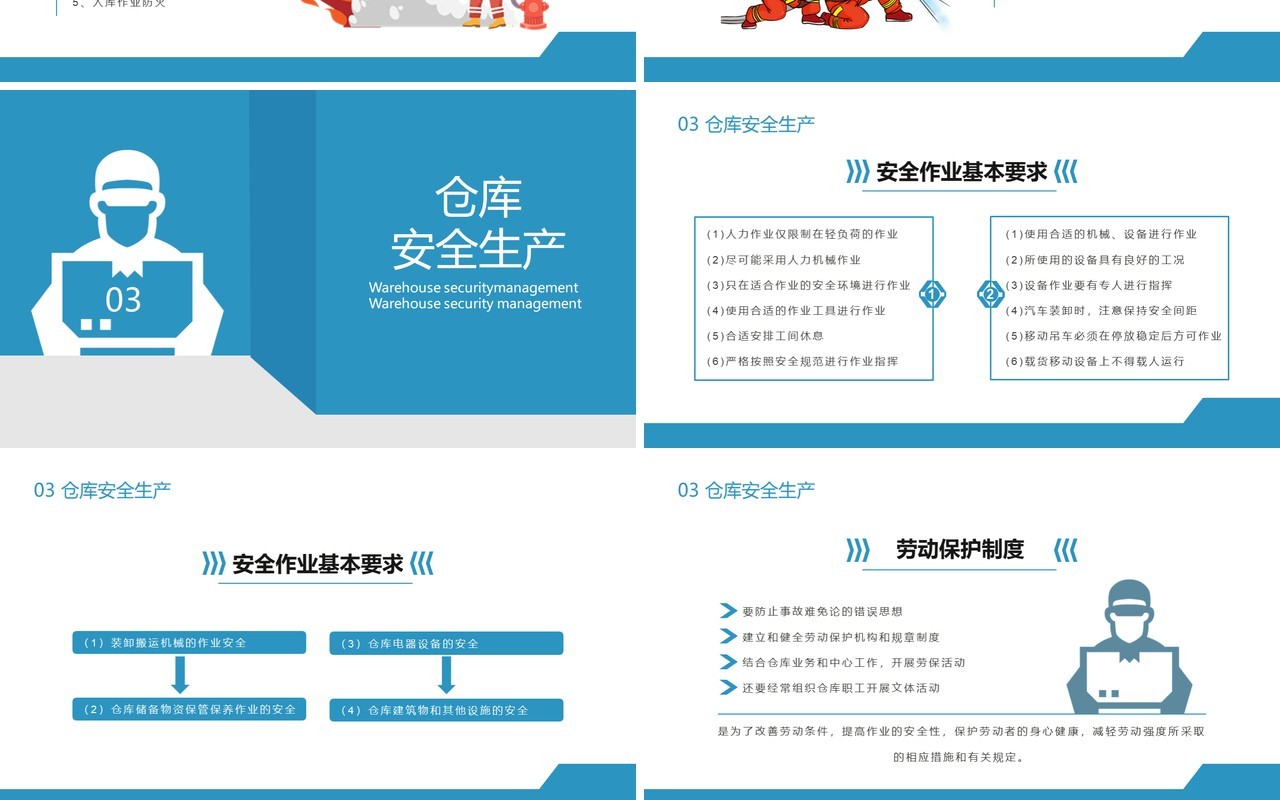 2021蓝色企业简约风仓库安全管理通用PPT模板