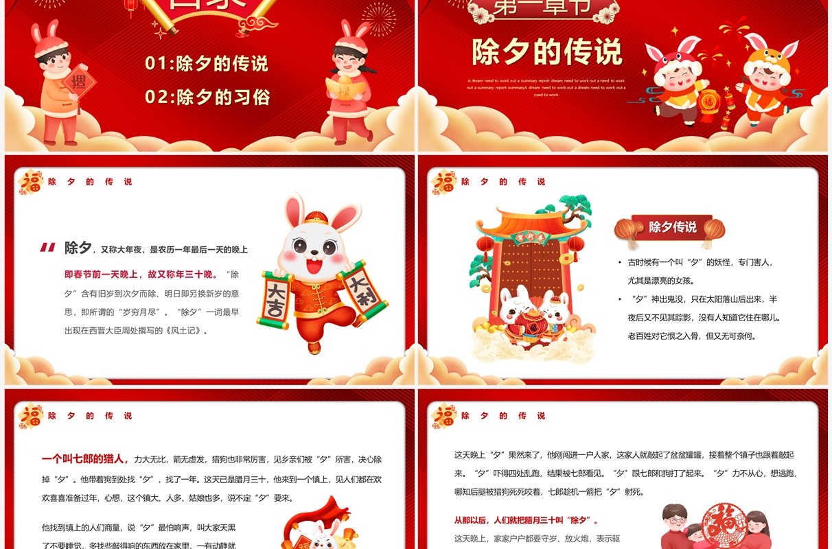 红色中国风新春大吉除夕习俗知识PPT模板