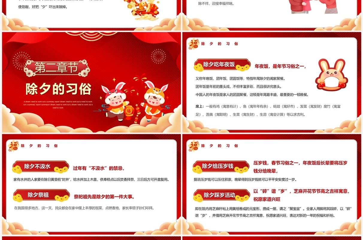 红色中国风新春大吉除夕习俗知识PPT模板