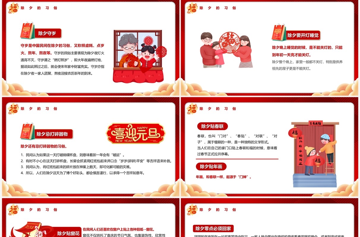 红色中国风新春大吉除夕习俗知识PPT模板
