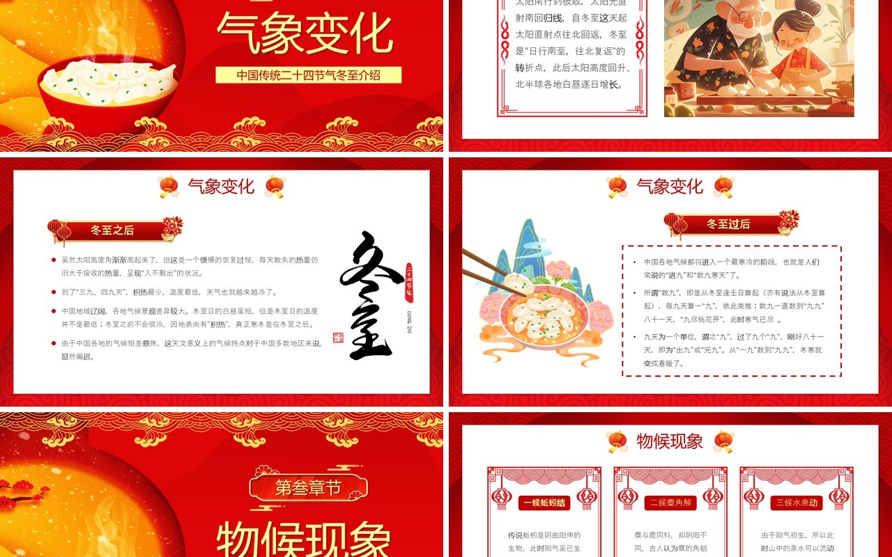 红色中国风中国传统节气之冬至PPT模板
