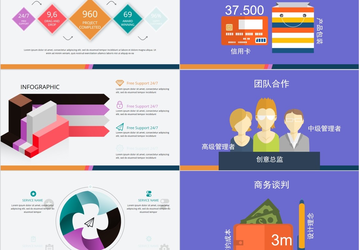 中英文双配色信息可视化PPT图表