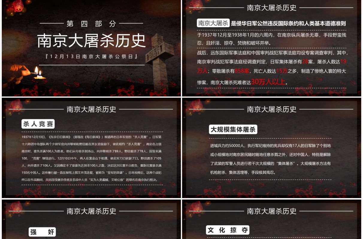 黑色勿忘国耻南京大屠杀国家公祭日PPT模板