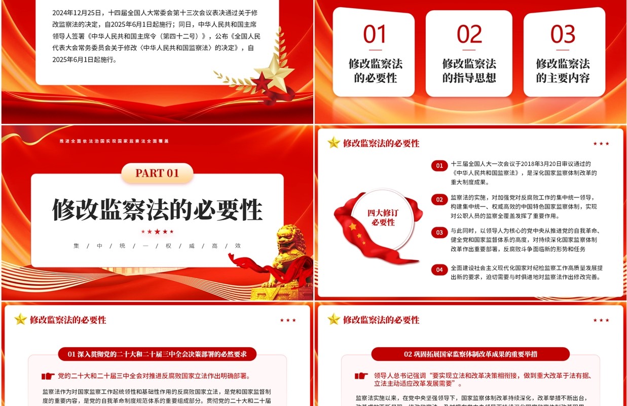 红色党政风新修订监察法内容学习PPT模板