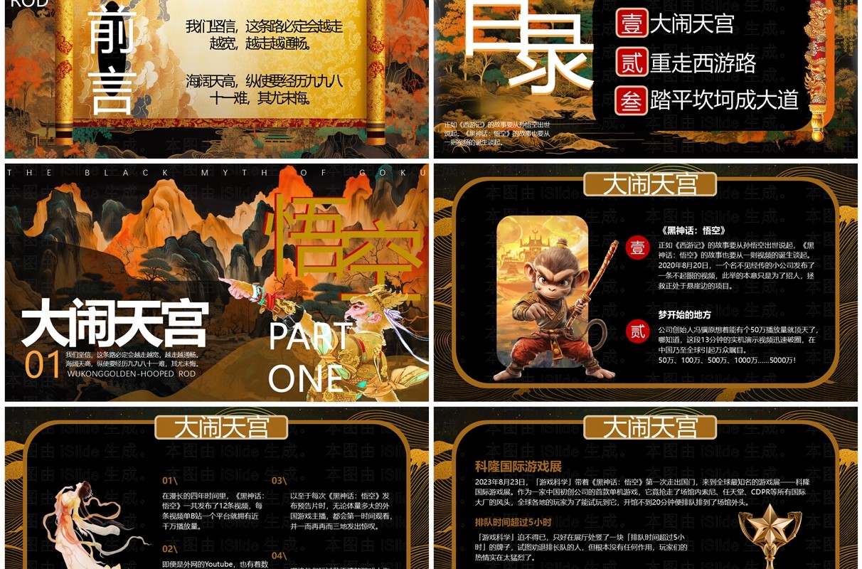 黑金中国风黑神话悟空PPT模板