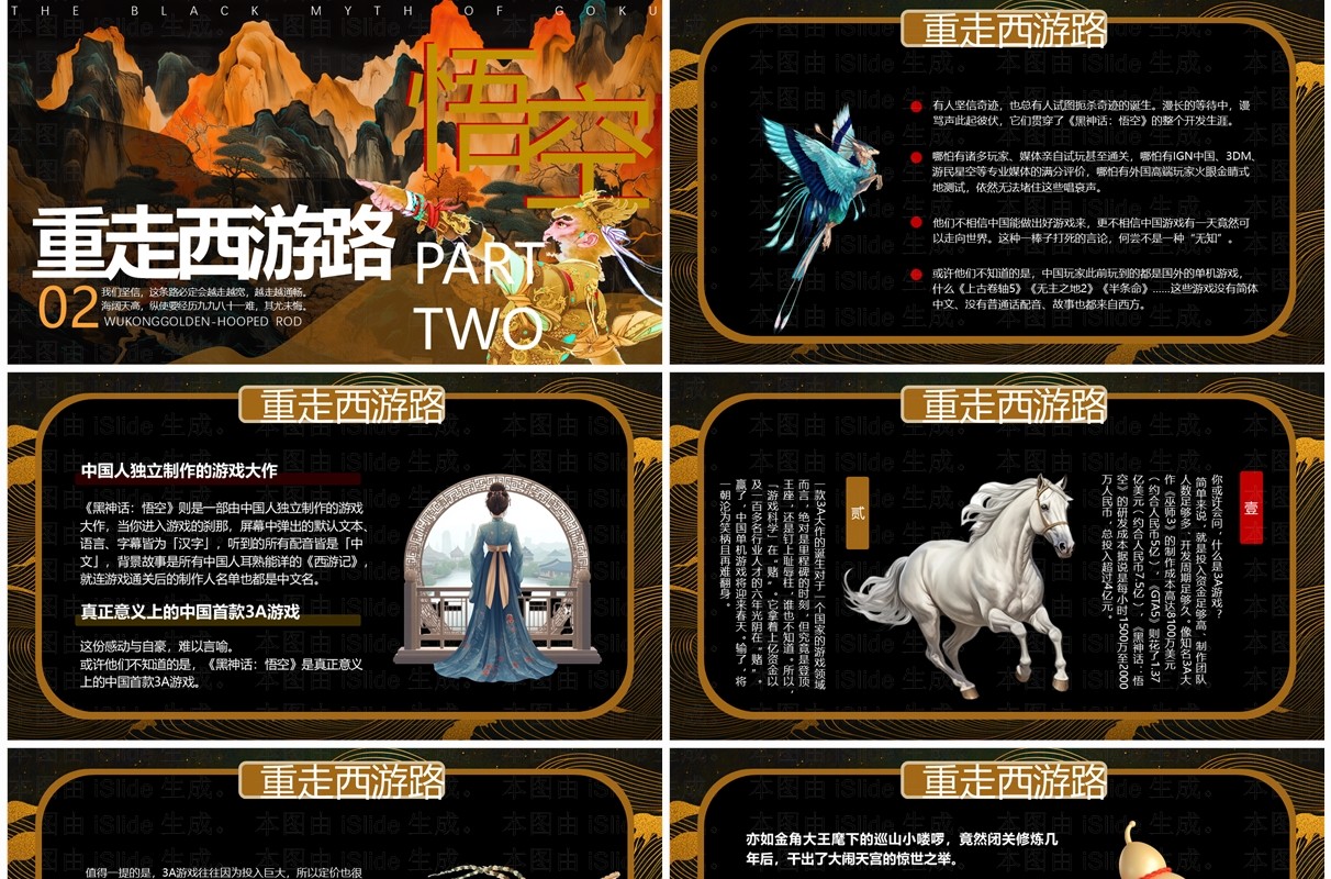 黑金中国风黑神话悟空PPT模板