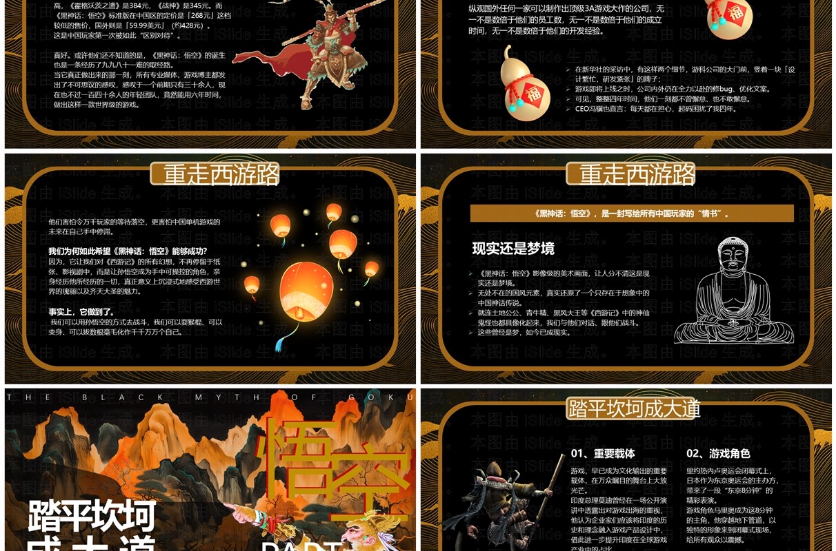 黑金中国风黑神话悟空PPT模板