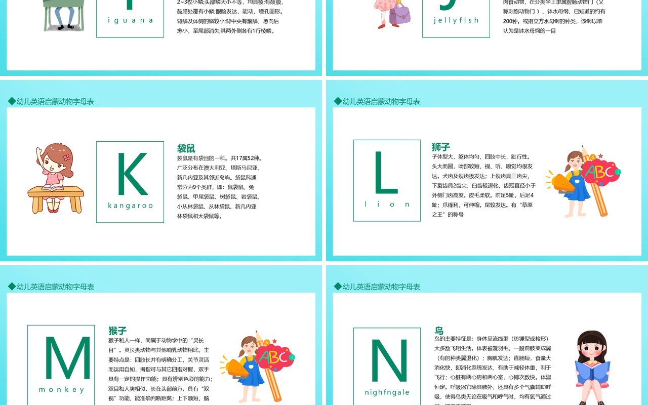幼儿英语启蒙动物字母表动态PPT模板