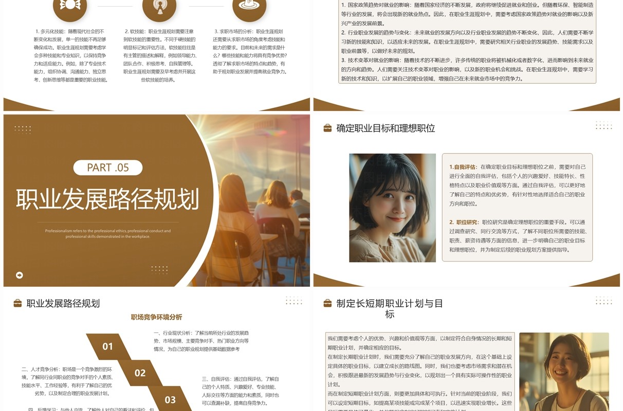 棕色简约风大学生职业生涯规划PPT模板