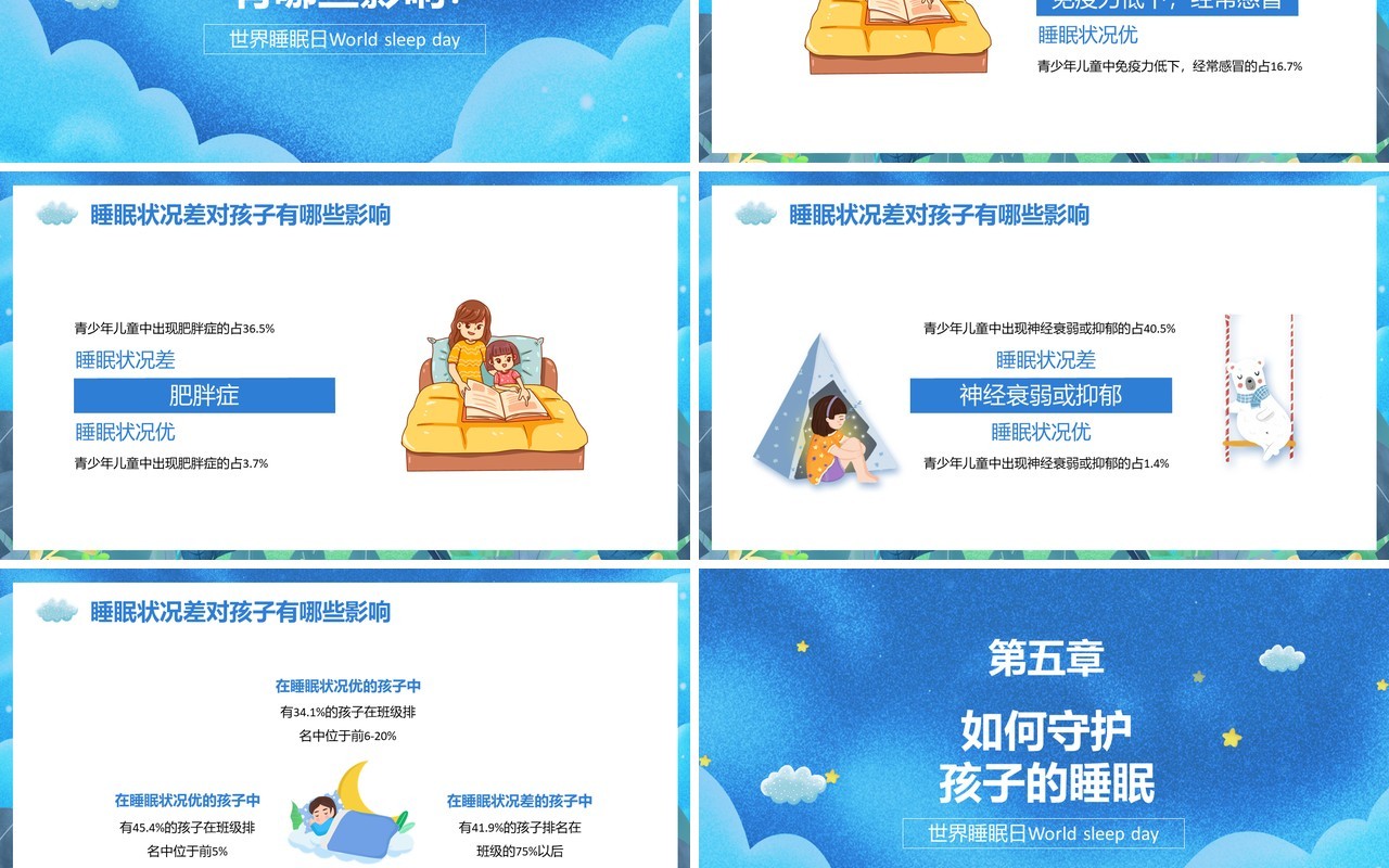 卡通世界睡眠日节日介绍PPT模板