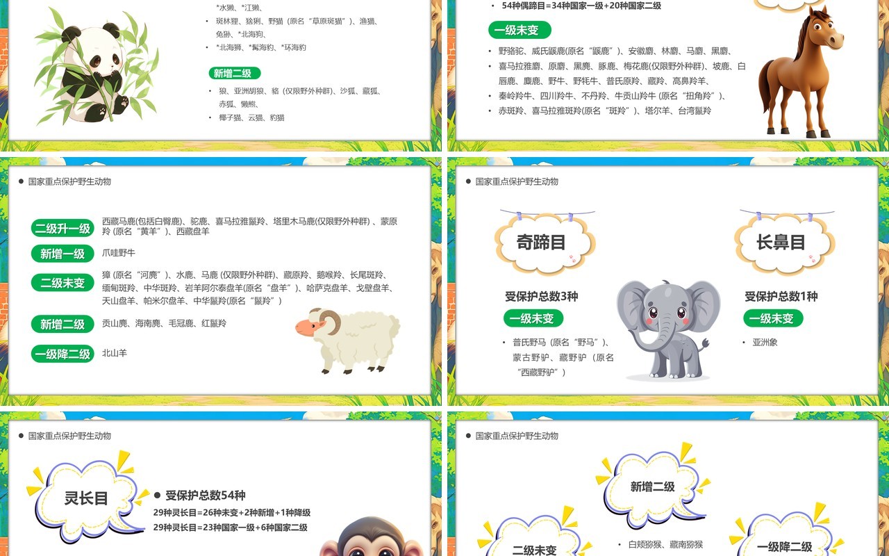 绿色插画风世界动物日保护动物PPT模板