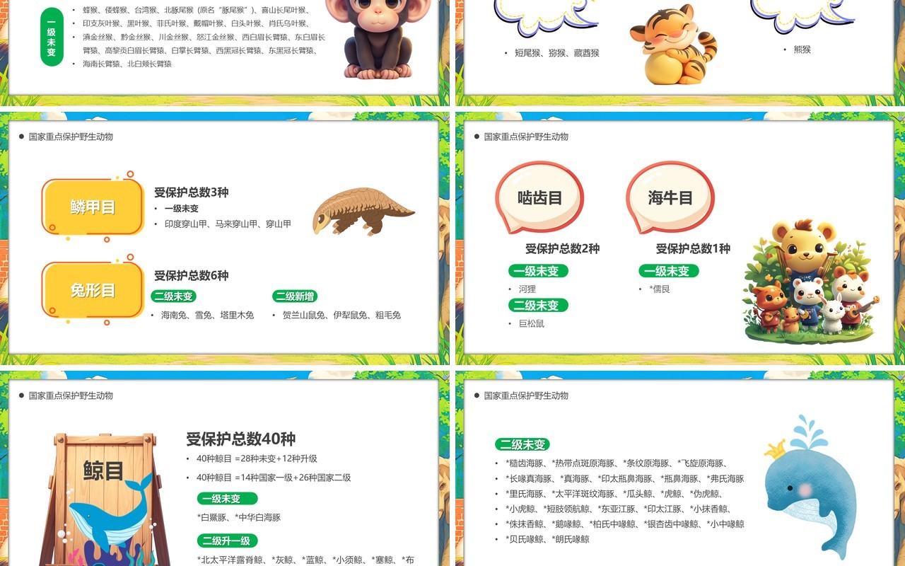 绿色插画风世界动物日保护动物PPT模板