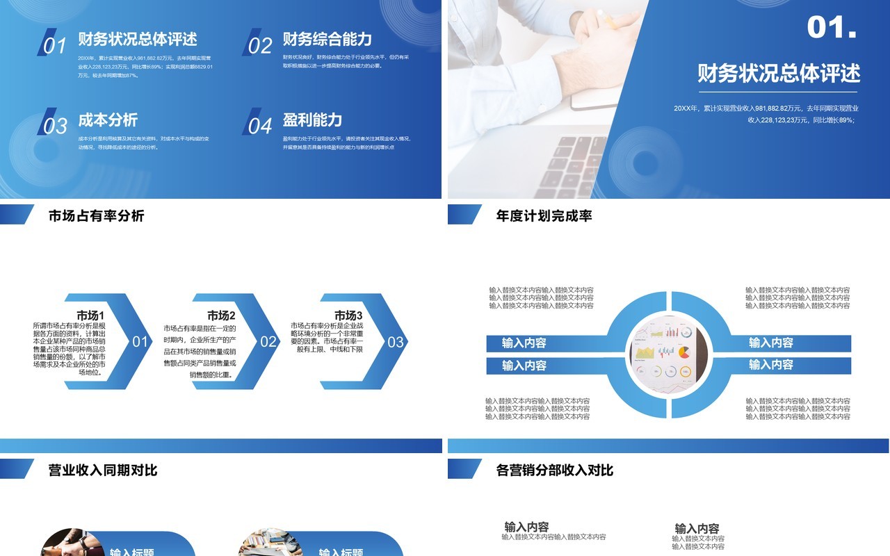 蓝色企业年度财务分析报告PPT模板