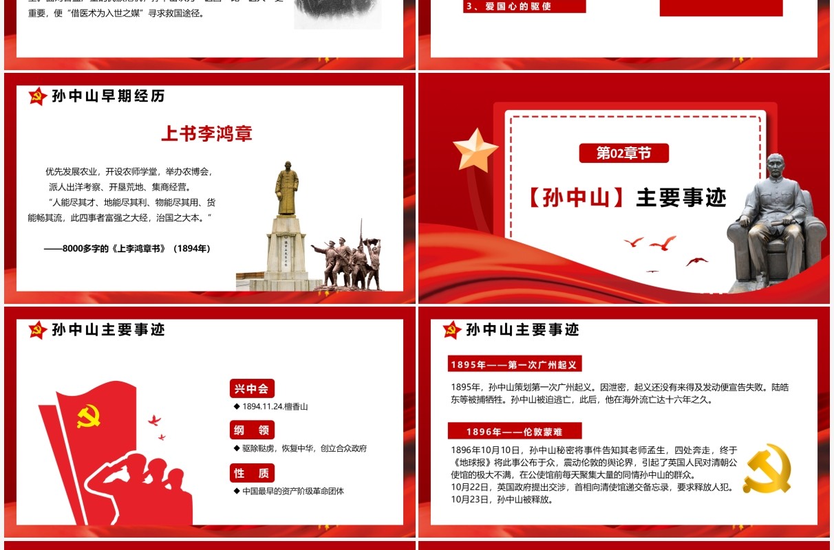 红色党政纪念孙中山诞辰155周年通用PPT模板