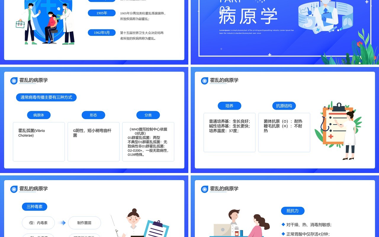 蓝色卡通风预防霍乱疾病宣传PPT模板