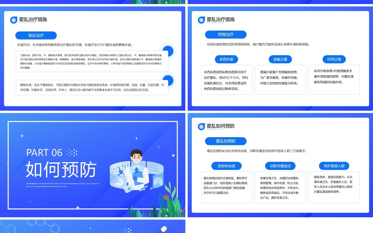 蓝色卡通风预防霍乱疾病宣传PPT模板