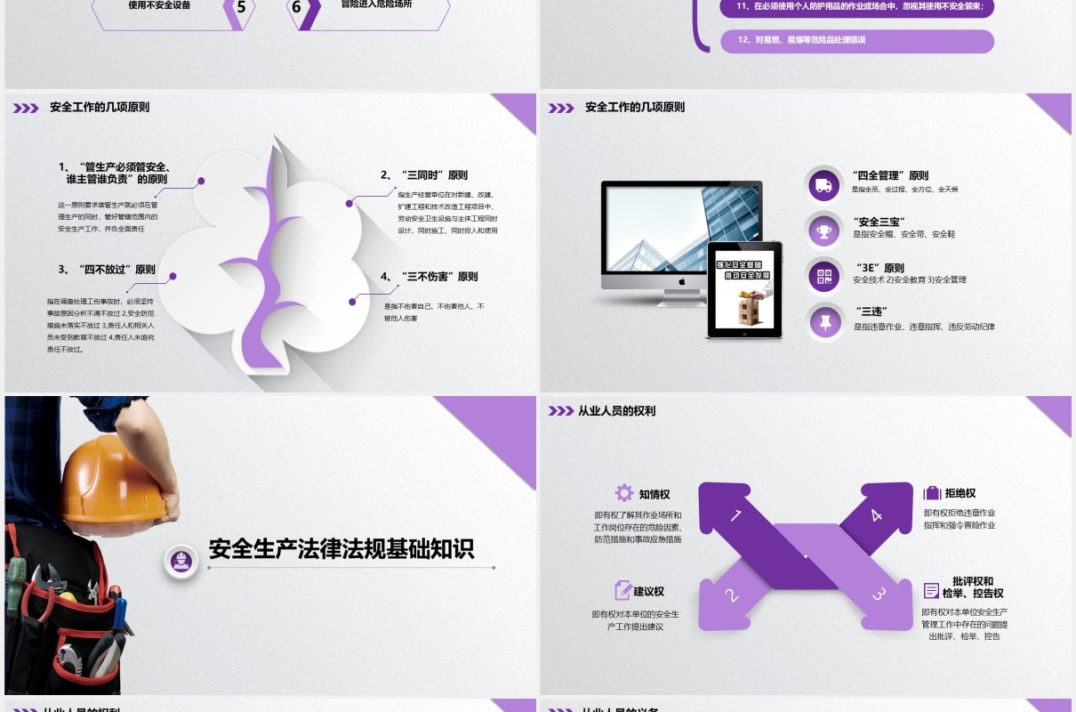 紫色简约安全管理培训PPT模板