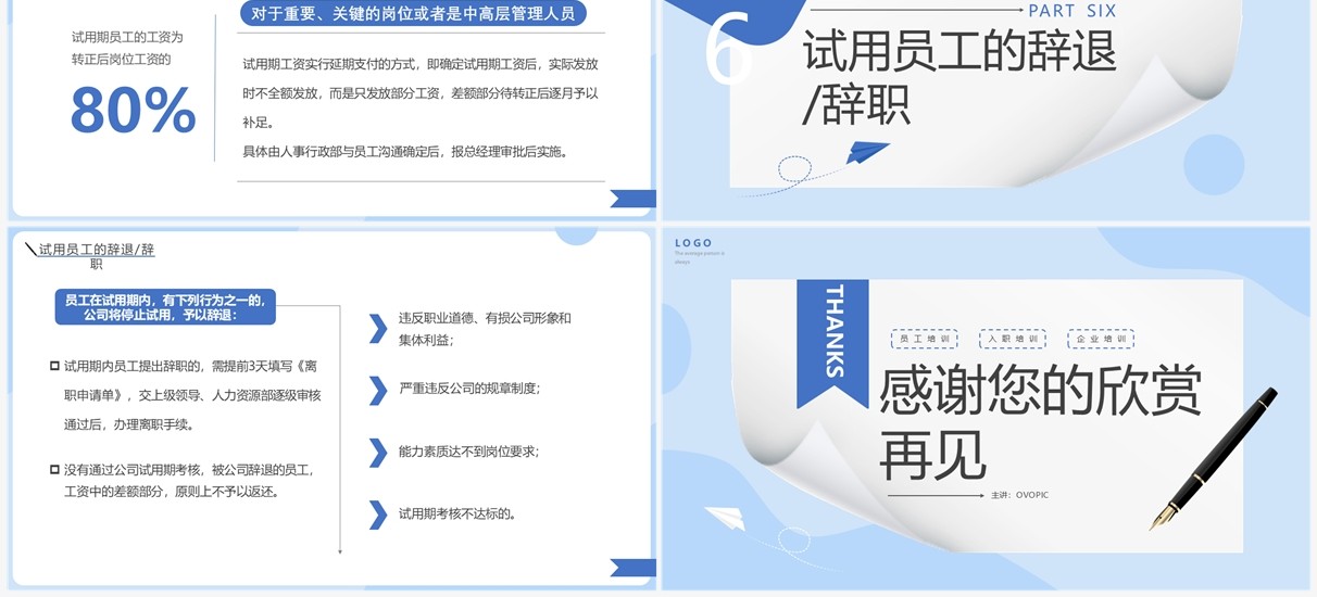 蓝色简约新员工入职与试用期管理办法PPT模板