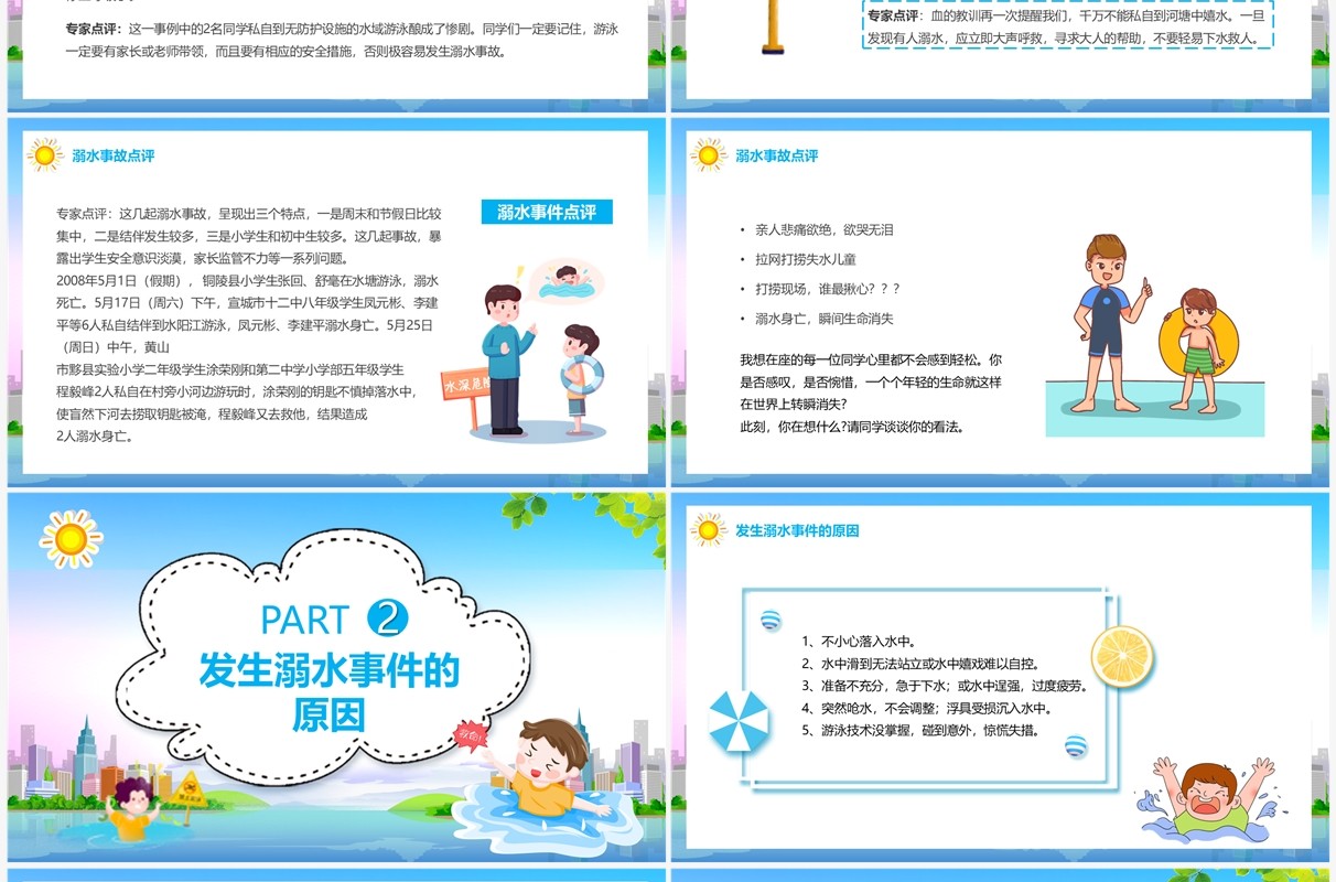 蓝色卡通风预防溺水人人有责PPT模板