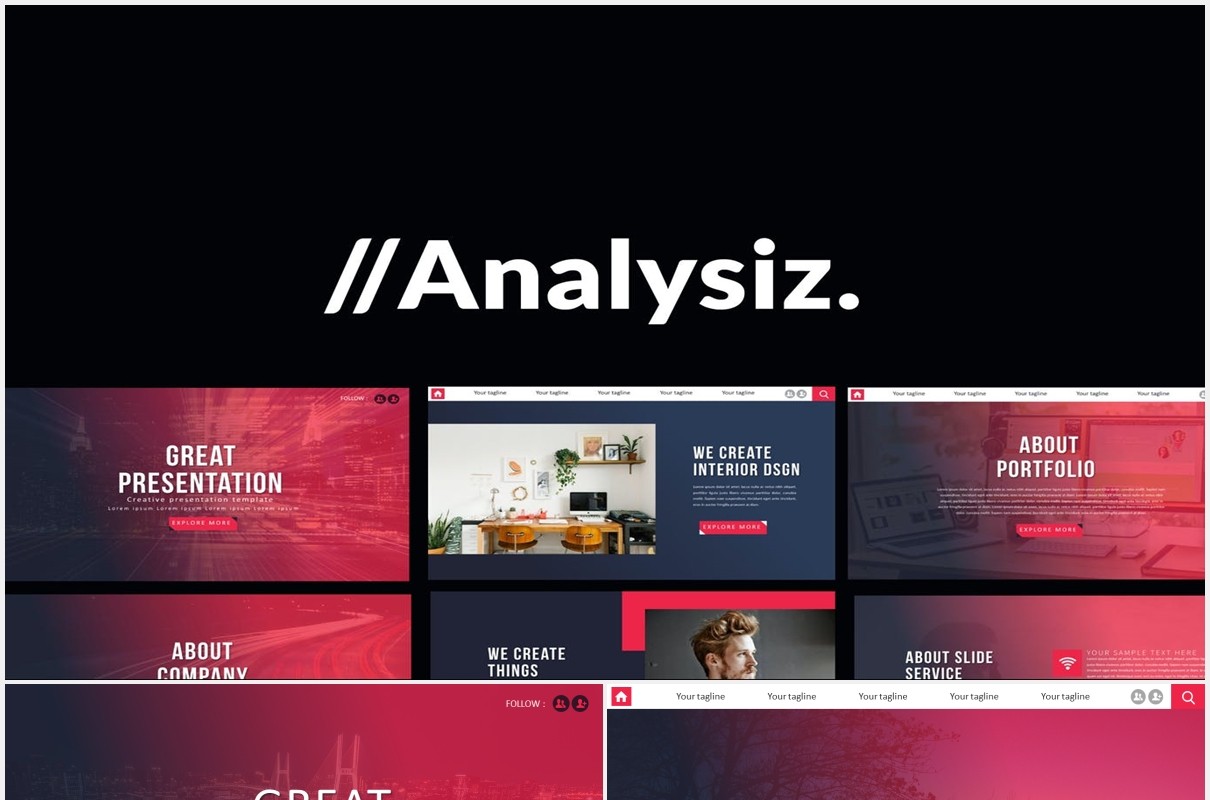 渐变市场工作分析PPT模板Analysiz Powerpoint