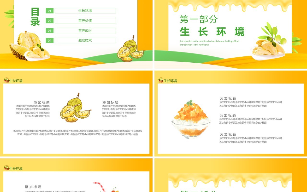 水果之王榴莲营养价值知识介绍动态PPT模板