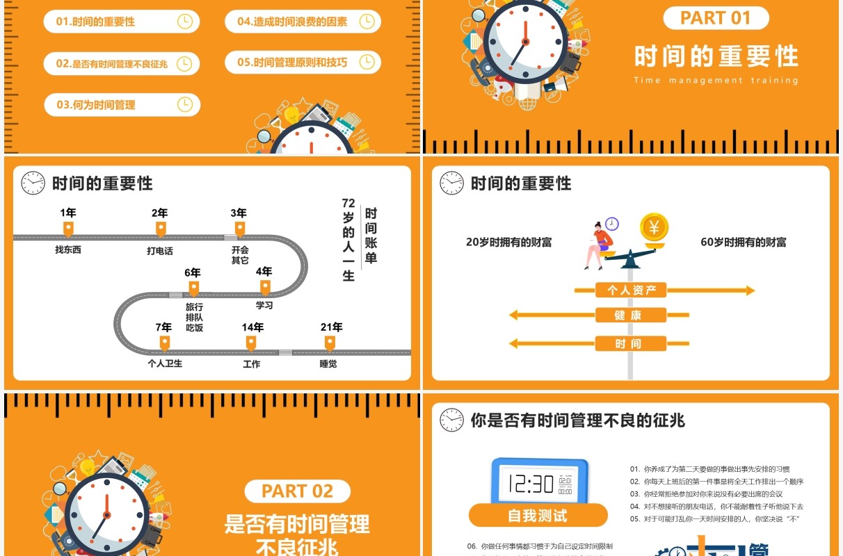 简约黄色时间管理培训PPT模板