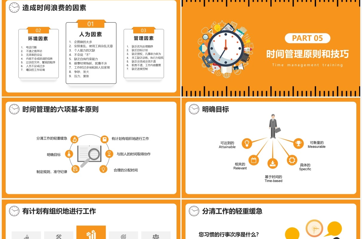 简约黄色时间管理培训PPT模板