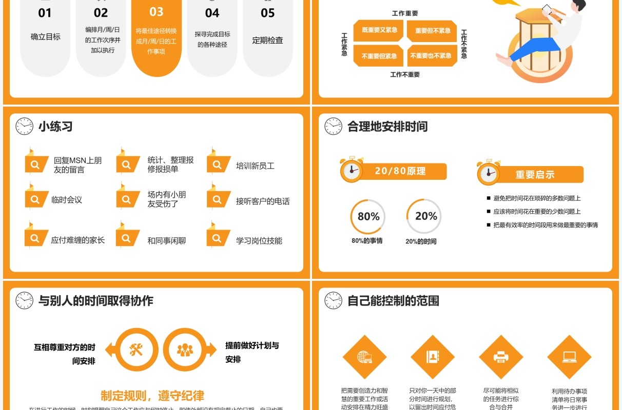简约黄色时间管理培训PPT模板