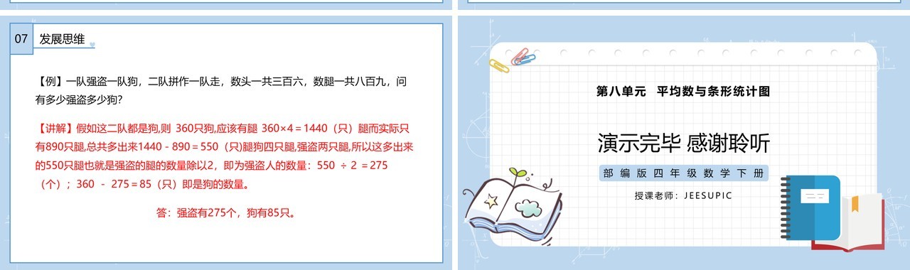 部编版四年级数学下册数学广角鸡兔同笼课件PPT模板