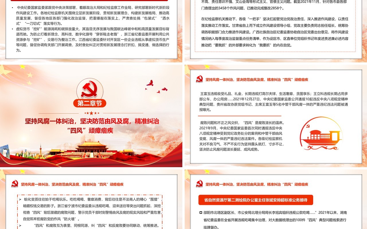 橙色中国风持续纠正四风弘扬新风正气PPT模板