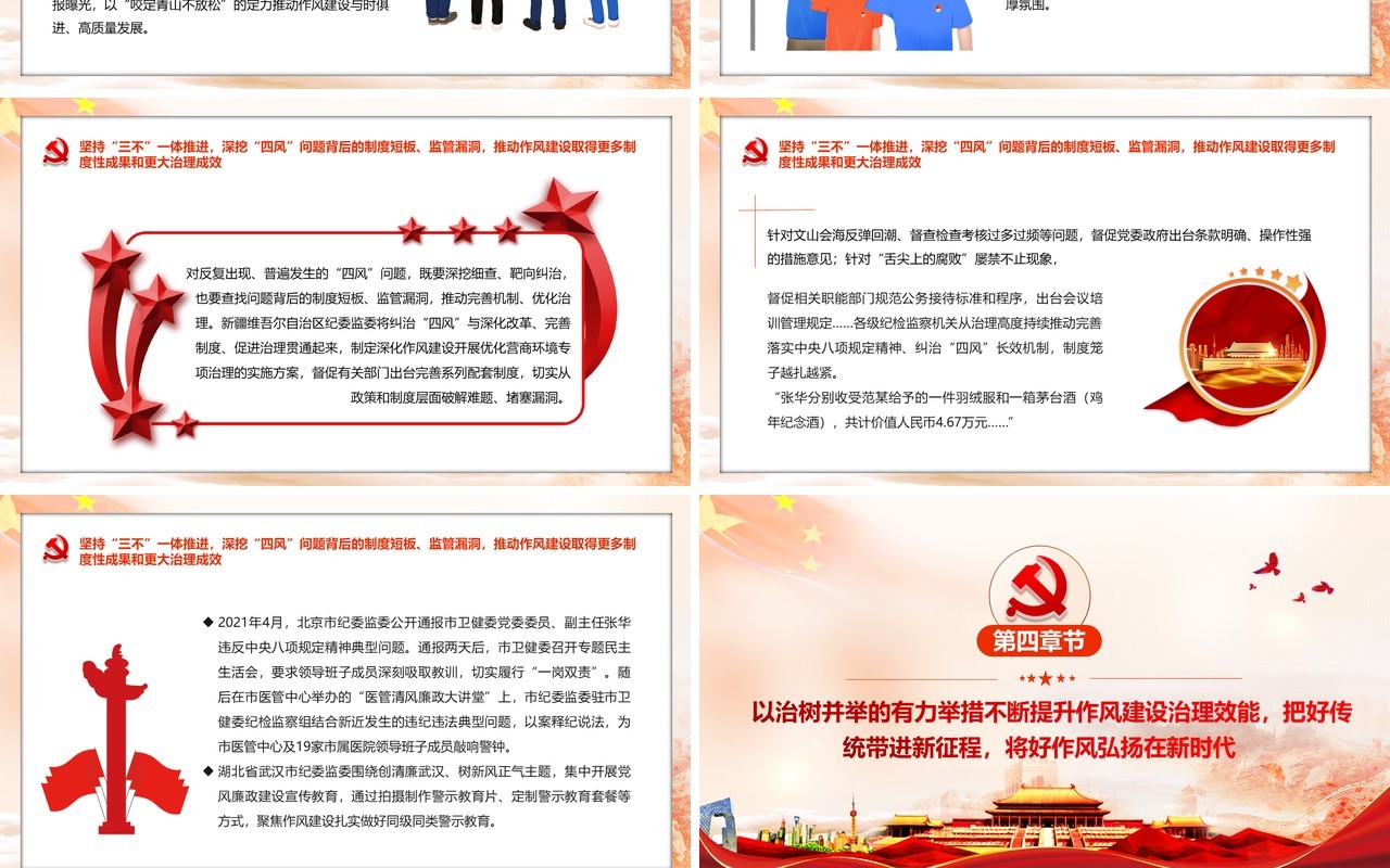 橙色中国风持续纠正四风弘扬新风正气PPT模板