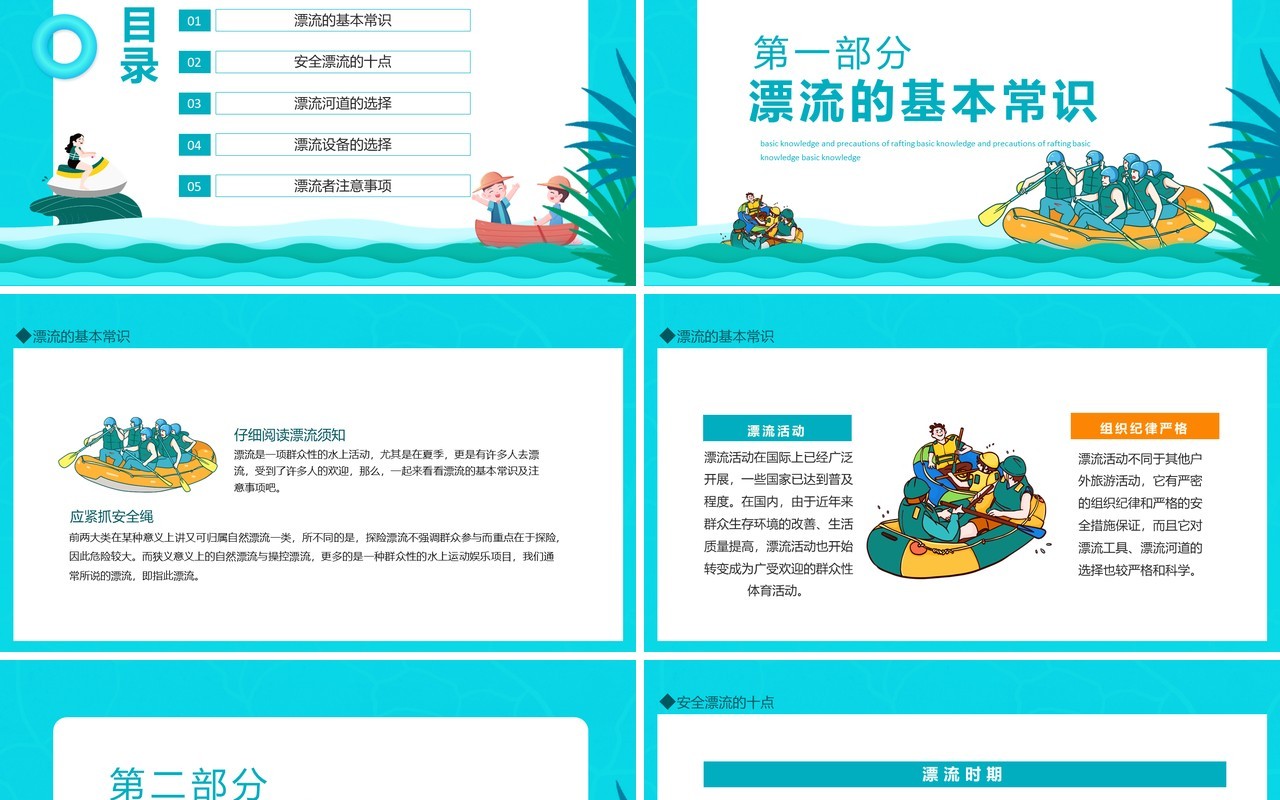 漂流的基本常识及注意事项动态PPT模板