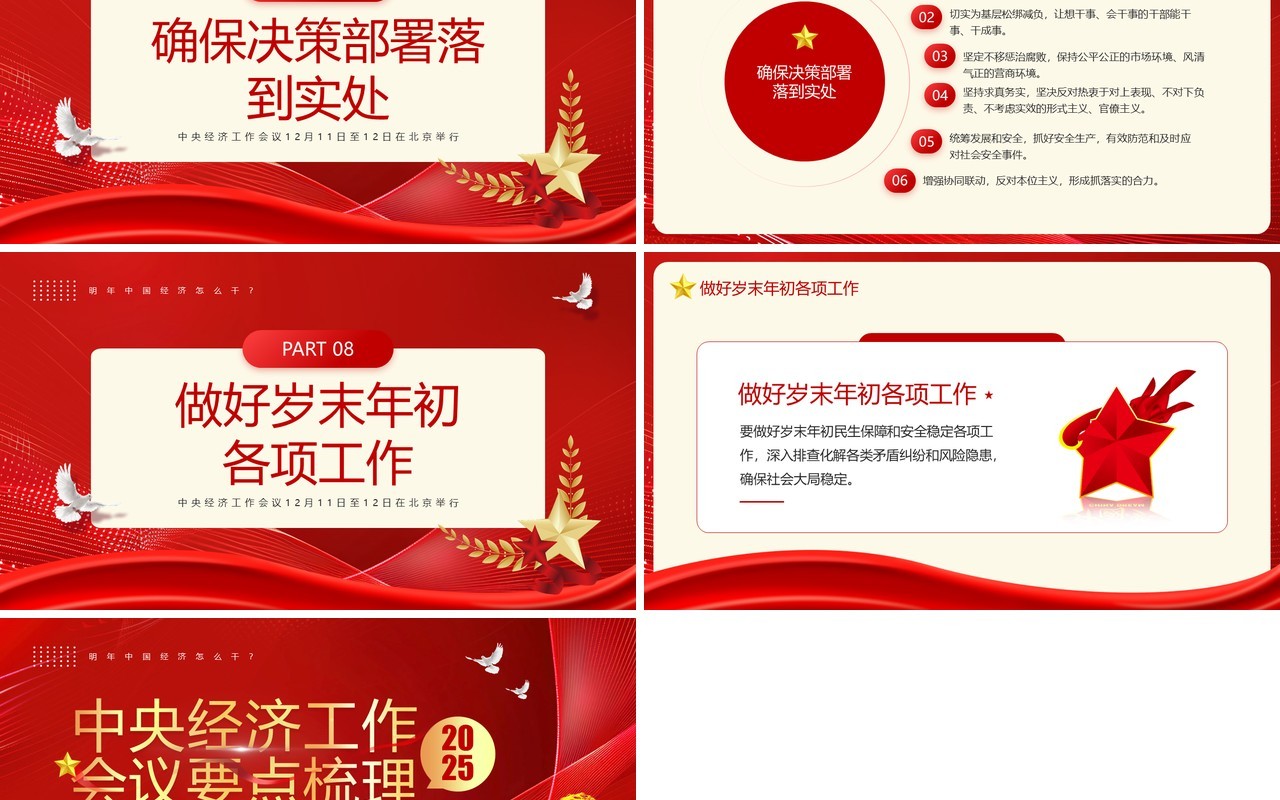 红色简约风中央经济工作会议要点梳理PPT模板