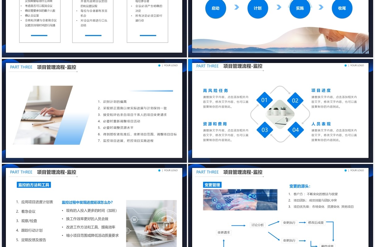 蓝色商务风企业项目管理工作流程PPT模板