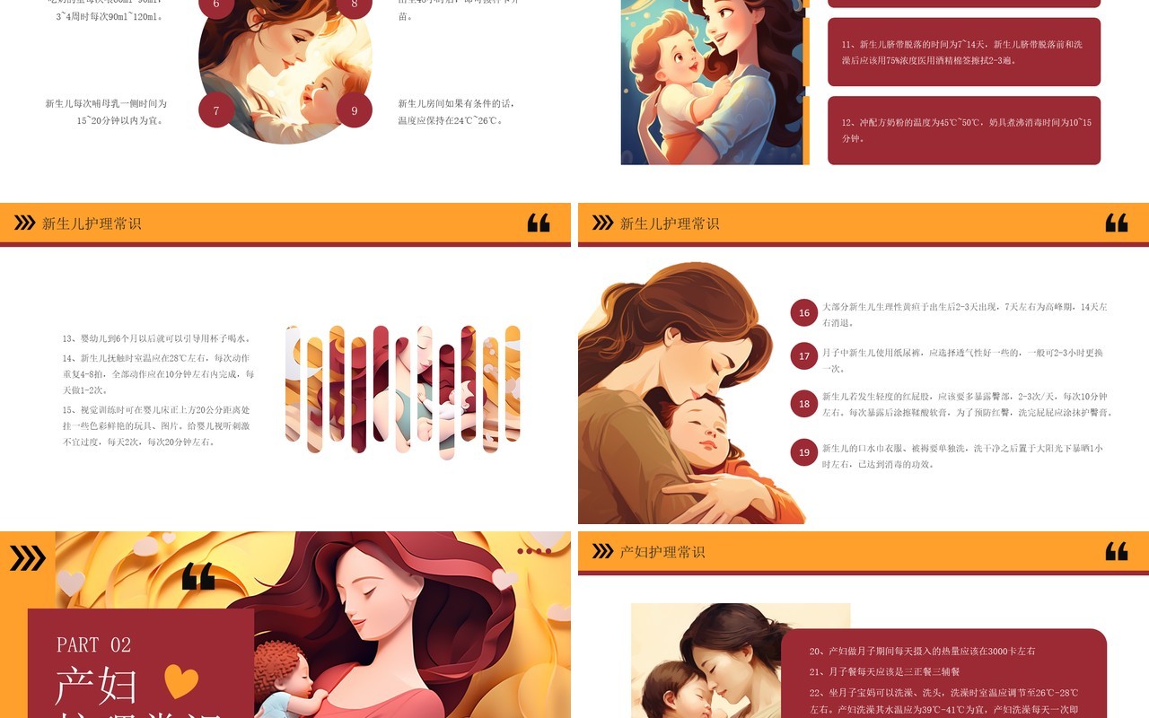 黄色剪纸风母婴护理关爱健康PPT模板