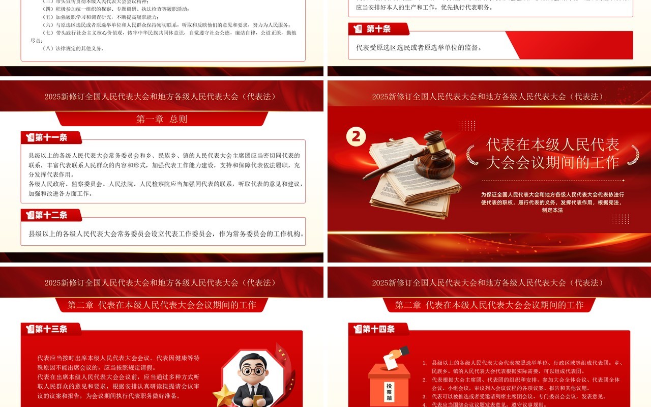 红色全国及地方人民代表大会代表法PPT模板